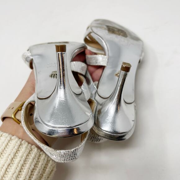 Nina New York Womens 6.5 Silver Canton Strappy Sling Back Open Toe Heels Evening - Picture 10 of 13